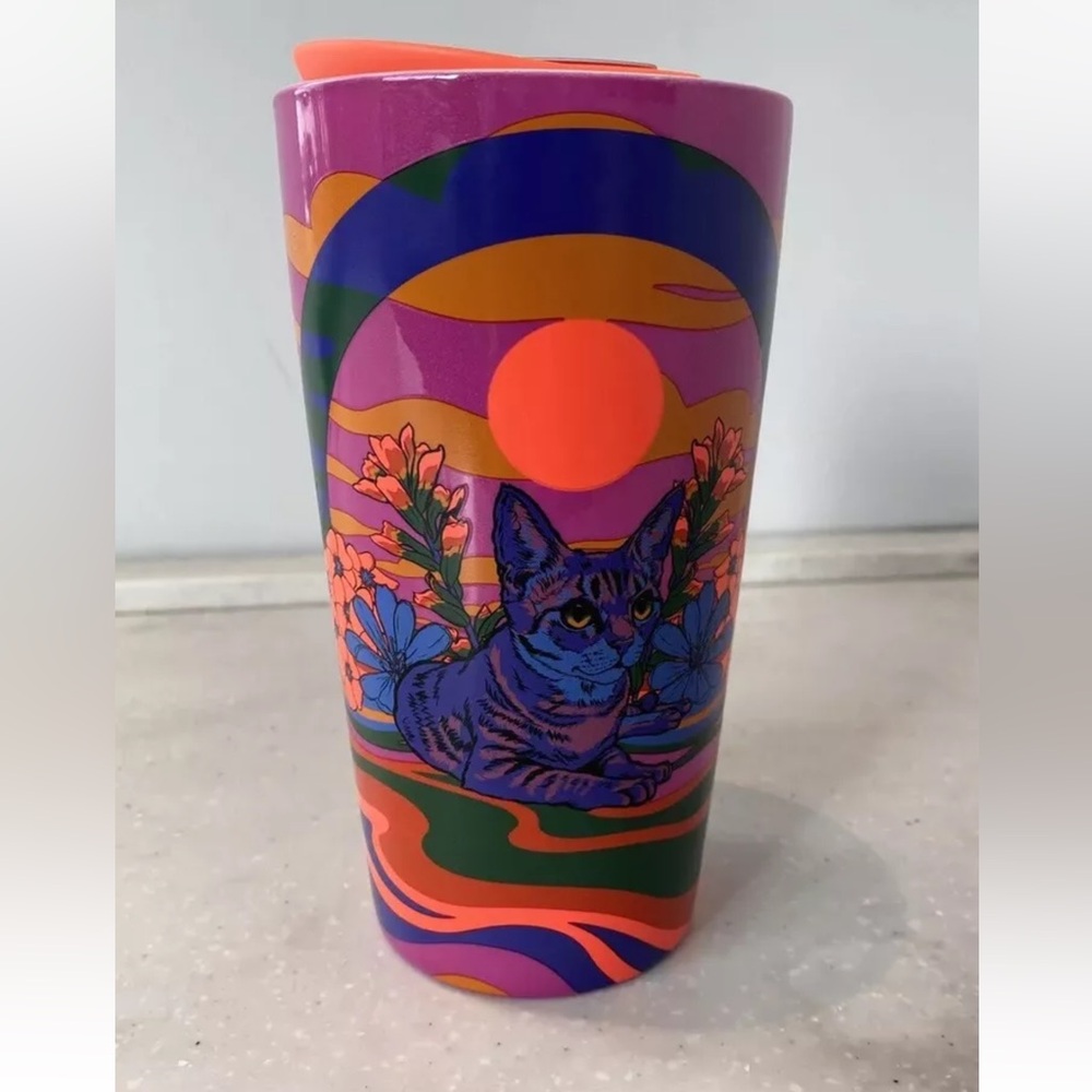 Starbucks 2024 Rex Hamilton 12oz Ceramic Tabby Cat Ammee Bluebonnets Tumbler